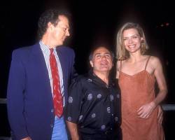 Michael Keaton, Danny DeVito and Michelle Pfeiffer at World Premiere of "Batman Returns" at Mann's Chinese Theatre in Hollywood, California on June 16, 1992 (Photo by Barry King/WireImage)