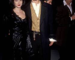 WESTWOOD,CA - DECEMBER 6:   Actress Winona Ryder and actor Johnny Depp attend the "Edward Scissorhands" Westwood Premiere on December 6, 1990 at Avco Center Cinemas in Westwood, California. (photo by Ron Galella, Ltd./Ron Galella Collection via Getty Images)