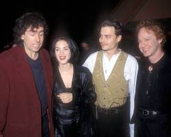 Tim Burton, Winona Ryder, Johnny Depp and Danny Elfman (Photo by Barry King/WireImage)