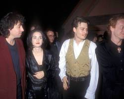 Tim Burton, Winona Ryder, Johnny Depp and Danny Elfman (Photo by Barry King/WireImage)