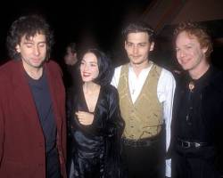 Tim Burton, Winona Ryder,  Johnny Depp and Danny Elfman (Photo by Barry King/WireImage)