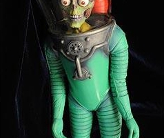 An original "Martian in a Space Suit" stop-motion animation puppet from the movie "Mars Attacks" is on display before being sold at the Profiles in History auction in Los Angeles on April 15, 2009. The puppet is valued at between 8,000-10,000 USD and will be sold at the auction along with other Hollywood memorabillia that will take place on April 30 and May 1.            AFP PHOTO/Mark RALSTON (Photo credit should read MARK RALSTON/AFP/Getty Images)