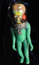 An original "Martian in a Space Suit" stop-motion animation puppet from the movie "Mars Attacks" is on display before being sold at the Profiles in History auction in Los Angeles on April 15, 2009. The puppet is valued at between 8,000-10,000 USD and will be sold at the auction along with other Hollywood memorabillia that will take place on April 30 and May 1.            AFP PHOTO/Mark RALSTON (Photo credit should read MARK RALSTON/AFP/Getty Images)